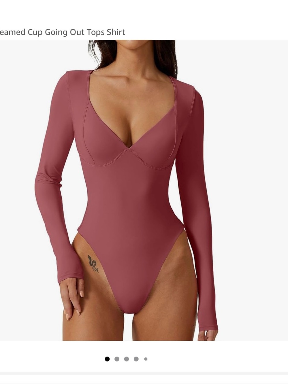 Long Sleeve Deep V Bodysuit - Dusty Rose